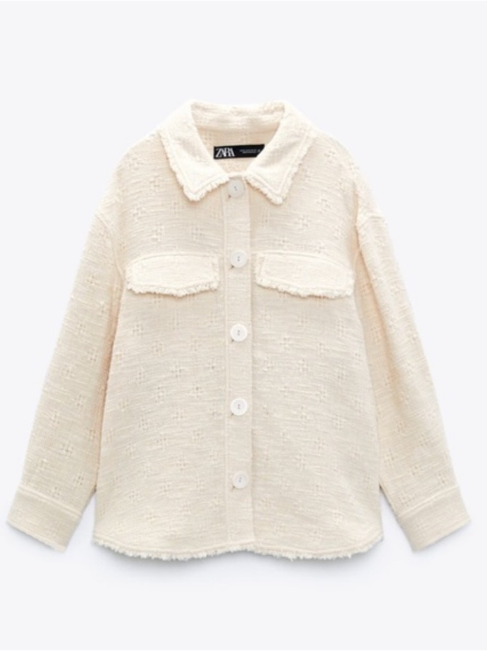 Zara boho Cream Tweed/Linen blend button down shirt Jacket